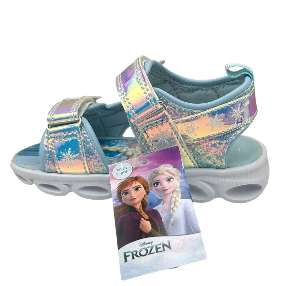 Disney Frozen Anna &‎ Elsa Toddler Girl's Light-up Sandals Size 7 Silver/Aqua